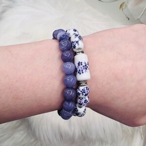 Purple Duo w/ Ceramic Chinese Style Beaded Bracelets for small wrist sizes